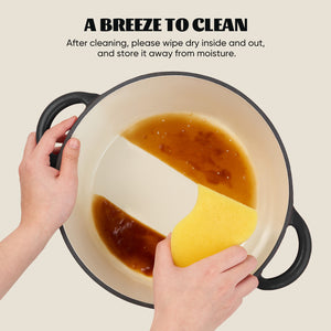 English Elm 4.5 Quart Dutch Oven Pot with Lid, Enameled Cast Iron, Nonstick Ceramic Surface for Even Cooking and Moisture-Retaining Baking up to 500°F Black T3950P396340