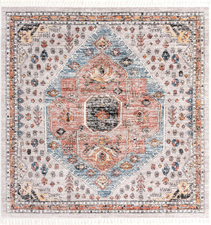 Unique Loom Aramis Victor Machine Made Tribal Rug Gray, Black/Ivory/Rust Red/Terracotta/Light Blue 10' 0" x 10' 0"