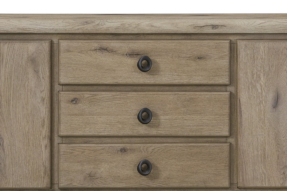 English Elm English Knotty Oak Veneer Console with Bowtie Inlay and Soft Close Storage Doors B2699P443204