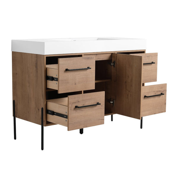 English Elm 48" Floating Bathroom Vanity Dual Ceramic Vessel Sinks Oak Finish Soft Close Doors W999S00527