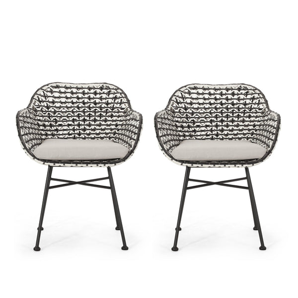 English Elm Christopher Knight Home® - HERBERT Woven Club Chair in Black PE Rattan & Iron with Waterproof Fabric — Modern Outdoor Patio Comfort 70432.00BWHI