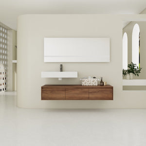 English Elm 60 Inch Wall-Mounted Bathroom Vanity With Resin Sink, Soft-Close Drawers & Floating Design Charm W999S00258
