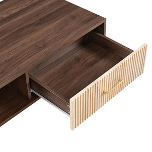English Elm Rectangle Coffee Table With Solid Wood Legs, Modern Design, Storage Drawer, Walnut Finish Elegance W1265P236869-GIGA