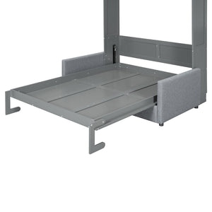 English Elm Full Size Murphy Wall Bed with Integrated Linen Sofa for Studio or Guest Room Gray LP000890AAE-1