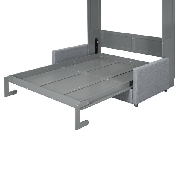 English Elm Full Size Murphy Wall Bed with Integrated Linen Sofa for Studio or Guest Room Gray LP000890AAE-1
