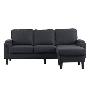 English Elm dark grey upgraded 3-seat combo sofa with storage ottoman, armrest pockets, USB ports, compact L-shape bench W2603P169692