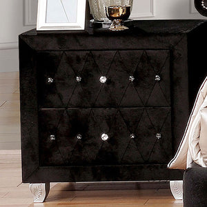 English Elm Glam Upholstered Nightstand with Acrylic Button Tufting Velvet Cabriole Feet Bedroom Black B2741P435907