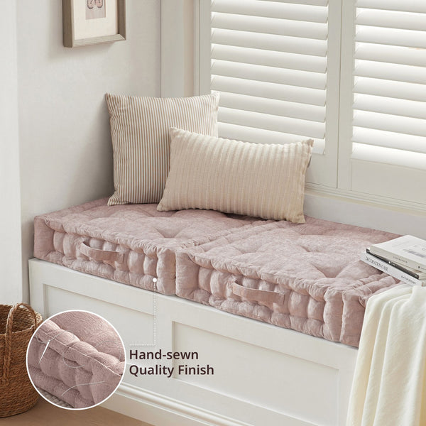 JLA Home Intelligent Design - Poly Chenille Square Floor Pillow Cushion with Tufted Scalloped Edge, OEKO-TEX Soft Plush Support Blush ID31-2467