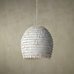 Overlay Pendant: Artisanal White Dome Light Fixture with Fluted Edges for Bohemian Elegance