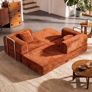 English Elm 78.7-inch Corduroy Sleeper Sofa with Fold-flat Design for Apartment Family Rooms W3108P404510