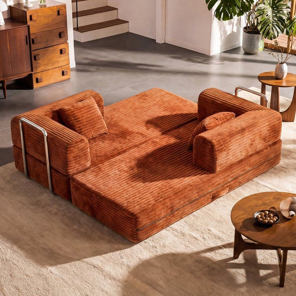 English Elm 78.7-inch Corduroy Sleeper Sofa with Fold-flat Design for Apartment Family Rooms W3108P404510