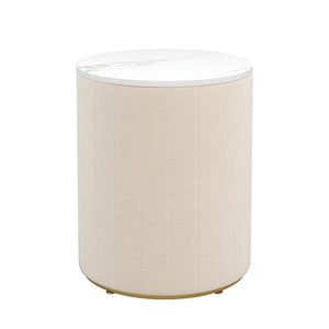 English Elm 2 Upholstered Nightstand Set with 3 Drawers, Round Velvet Bedside Table, Marble Top & Metal Handles Beige 24 L x 19.5 W x 18.89 H N733S272609A