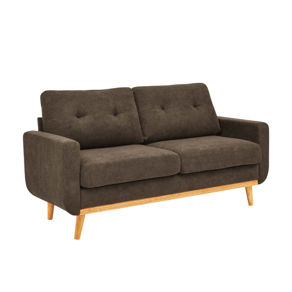 English Elm 67.7" Mid-Century Modern Tufted Upholstered Loveseat Sofa With Splayed Solid Wood Legs, Chic Seating Brown B343P339289