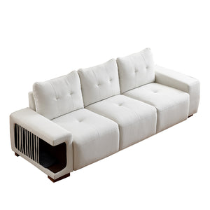 English Elm 3 Seater Sofa Modern 89" Beige Velvet Couch for Small Spaces Cat-Friendly Waterproof Scratch-Resistant W2656S00001
