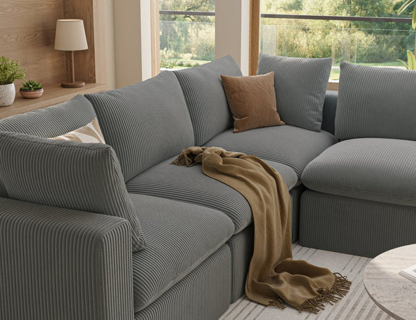 English Elm Modular L Shaped Sectional Sofa in Corduroy Fabric Seats Four with Chaise Lounge Grey W1955S00004