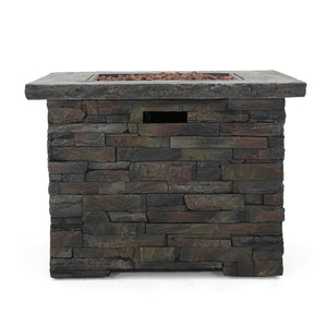 English Elm 33" Square Mgo Propane Fire Pit 40000 Btu Stone Finish Outdoor Patio Focal Point 60676.00NTL-40K