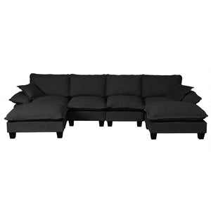 English Elm Modular U-shape Chenille Cloud Sectional with Sculptural Sailboat Arms Six Seats Black W3163S00127