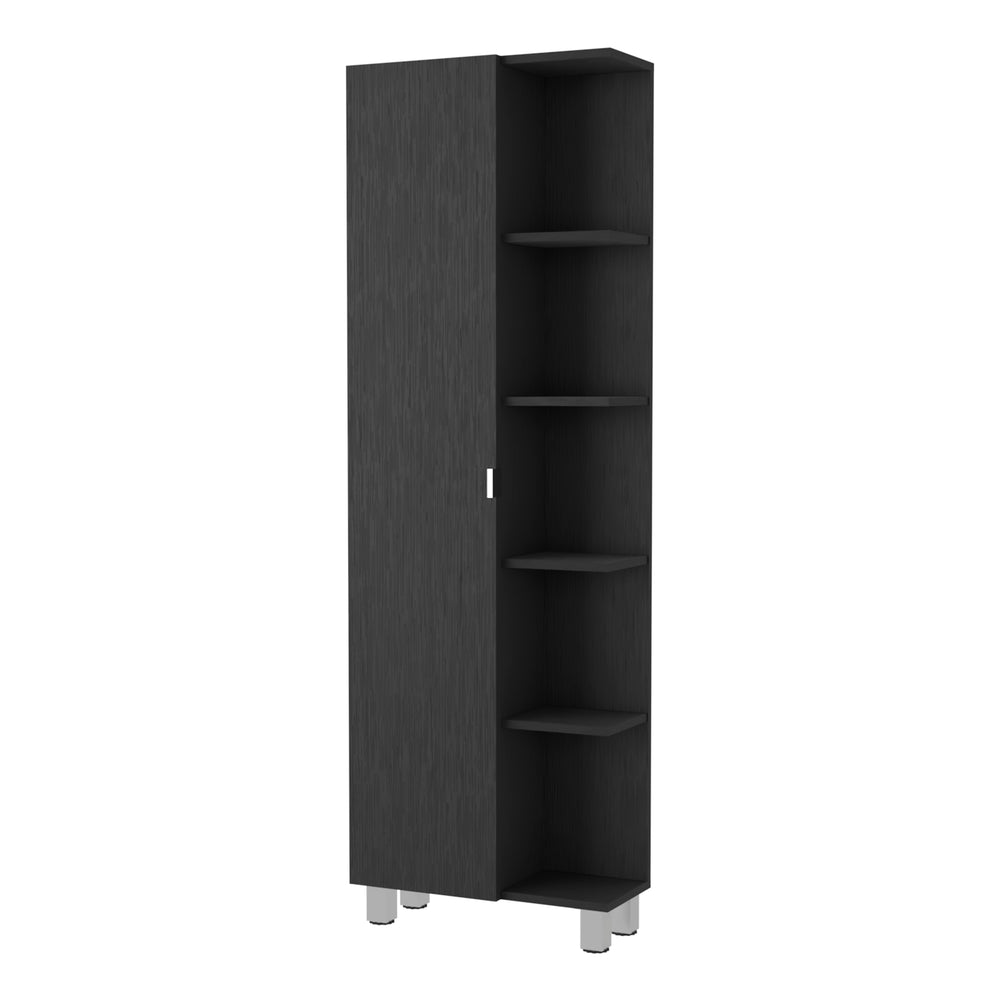 English Elm Los Angeles Linen Cabinet - White Five-Shelf Storage with One Door Cabinet & Dividers, Mobile Design B128P148933
