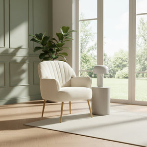 English Elm Velvet Barrel Accent Chair Tufted Shell Back with Metal Legs for Living Room Beige W5722P462508