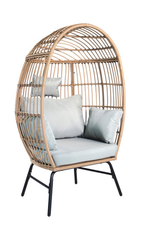 English Elm Outdoor Garden Wicker Egg Chair with Ottoman, Ergonomic Lumbar Support, Thick Weatherproof Cushions W2337P151815