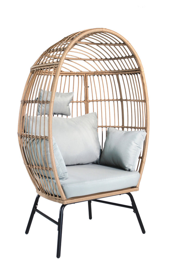 English Elm Outdoor Garden Wicker Egg Chair with Ottoman, Ergonomic Lumbar Support, Thick Weatherproof Cushions W2337P151815