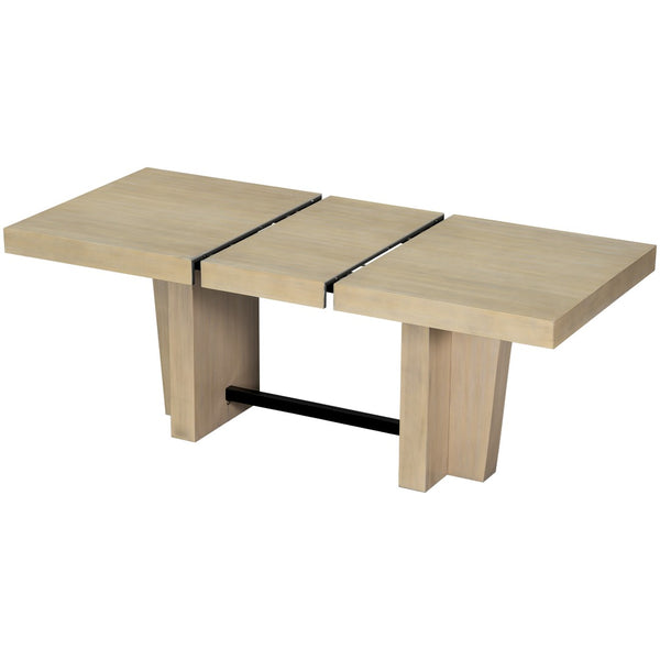 English Elm Topmax Farmhouse Extendable Rubberwood Dining Set Seats Six with Bench and Linen Chairs Natural+Beige N717S000089A