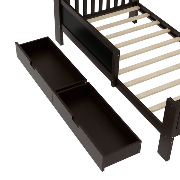 English Elm Twin Chalkboard Platform Bed with Drawers & Shelves, Solid Wood Kids Bed with Storage and Creative Headboard Espresso W1580P362705