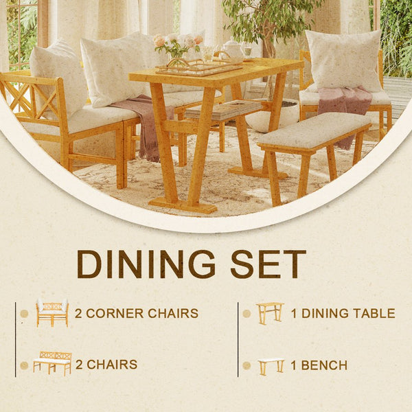 English Elm Small Farmhouse Solid Wood Dining Set for 6 — Space-Saving High Top Corner Table, Bench & Chairs, Cozy Durable Design TWSET2025-3N