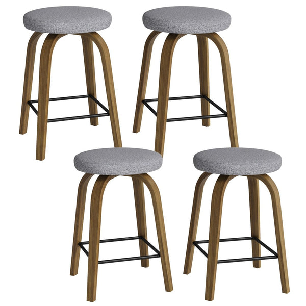 English Elm Swivel Backless Counter Stools Set of 2 with Fabric Seat Bentwood Legs Mid-century Modern Gray W3107P449831