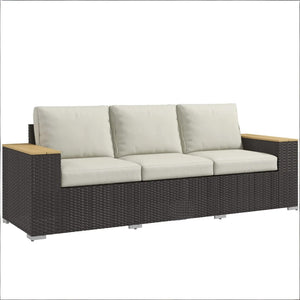 English Elm 3-seat Handwoven Pe Rattan Outdoor Sofa with Steel Frame and Washable Cushions T3971S00257