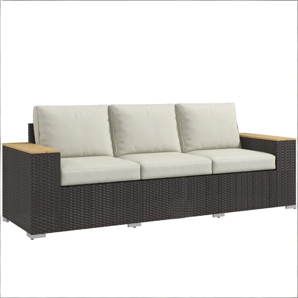 English Elm 3-seat Handwoven Pe Rattan Outdoor Sofa with Steel Frame and Washable Cushions T3971S00257