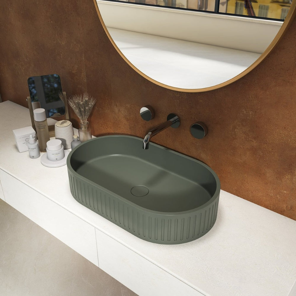 English Elm 23.6'' Oval Concrete Vessel Sink Artisan Matte Finish Above Counter Vanity Basin W1613P368838