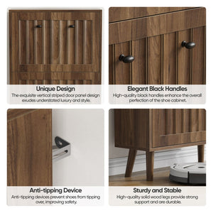 English Elm Medieval-style Entryway Shoe Cabinet Walnut Tilt-out Storage Grooved Upright Unit W1706P465289
