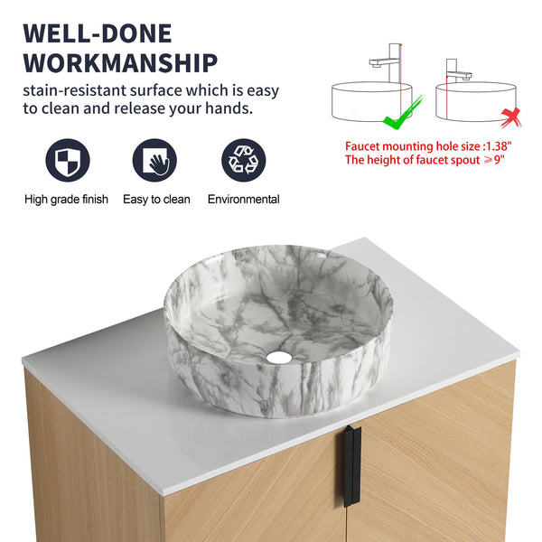 English Elm 30" Contemporary Bathroom Vanity With Art Sink, Wall-Mounted Design & Durable Plywood Construction W999S00446