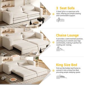 English Elm 93" King Size Sleeper Sofa Bed - 3-In-1 Convertible Sofa With Chaise & Lumbar Pillows In Beige/White W1885S00235