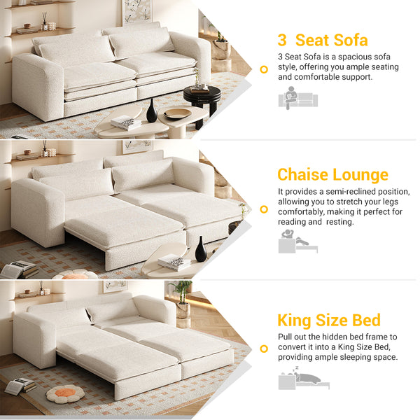 English Elm 93" King Size Sleeper Sofa Bed - 3-In-1 Convertible Sofa With Chaise & Lumbar Pillows In Beige/White W1885S00235