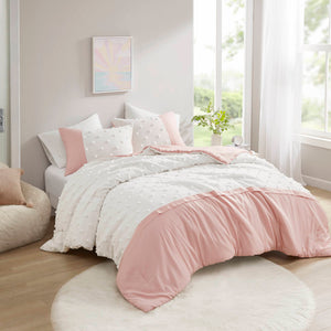 English Elm 3 Pcs King/Cal King Modern Colorblock Jacquard Comforter Set In Pink - Soft, Stylish & Easy Care B035P319870