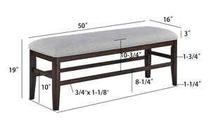 English Elm 1pc Dark Oak Finish Bench with Gray Upholstered Seat, 50" Dining Bench, Modern Durable Wooden Frame B2741P370880