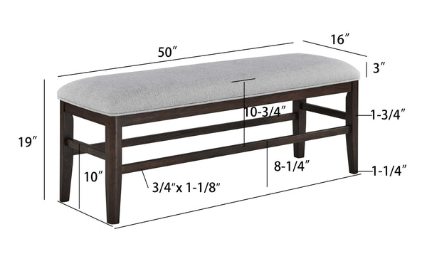 English Elm 6pc Dark Oak Dining Set with Rectangular Table, Upholstered Bench & 4 Side Chairs — Modern Wood Elegance B2741S00535