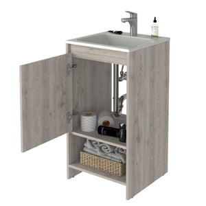 English Elm Chariot Free Standing Vanity Cabinet with Open Shelf and Cabinet Storage, 17.7" W x 33.5" H, Modern Design LIGHT GREY 22 L x 22 W x 6 H B128S00069