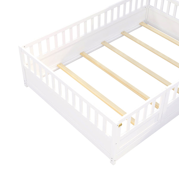 English Elm Full Size Montessori Floor Bed With High Security Barrier & Child-Friendly Door - Safe & Cozy Design W1858P164943