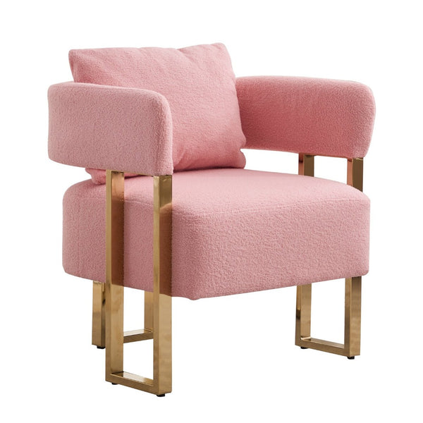 English Elm Ts Teddy Fleece Accent Chair Set Two Plush Seats Gold Square Legs Glam Decor Pink W2311P190459
