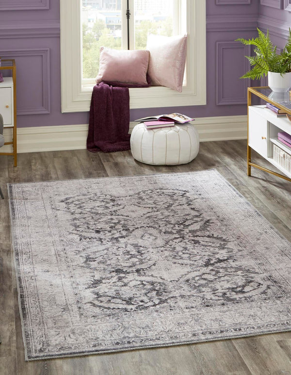 Unique Loom Timeless Thaddeus Machine Made Overdyed Rug Charcoal, Ivory 7' 7" x 10' 6"