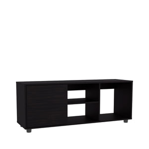 English Elm Tv Stand with Three Open Shelves for Media Storage and Decor, Slim Profile, Eco-Friendly Engineered Wood Black 52.76 L x 20.47 W x 4.72 H B097P296850