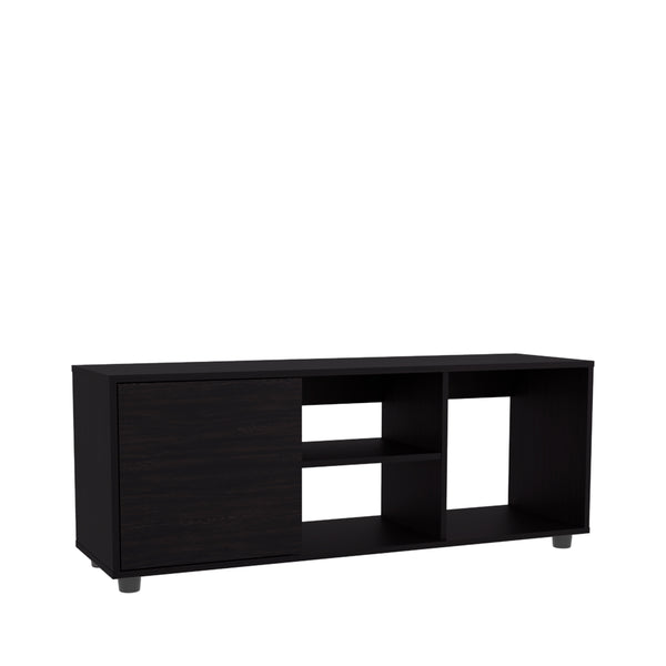 English Elm Tv Stand with Three Open Shelves for Media Storage and Decor, Slim Profile, Eco-Friendly Engineered Wood Black 52.76 L x 20.47 W x 4.72 H B097P296850