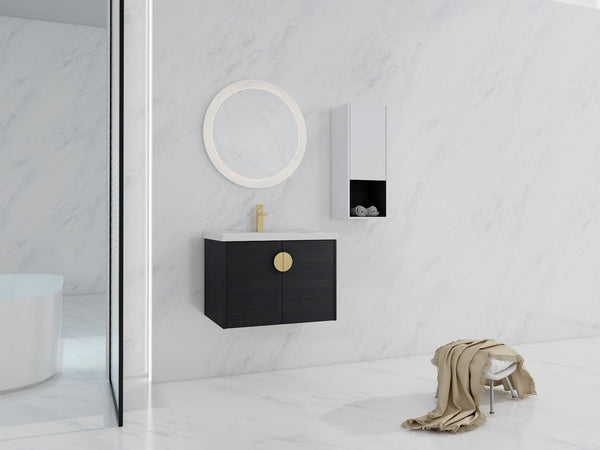 English Elm 28" Wall-Mounted Bathroom Vanity & Ceramic Sink With Side Cabinet, Soft-Close Doors For Modern Homes W999S00329