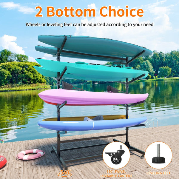 English Elm 82"h Freestanding Steel Kayak Storage Rack Holds 8 Boards with Locking Wheels T2398P313238