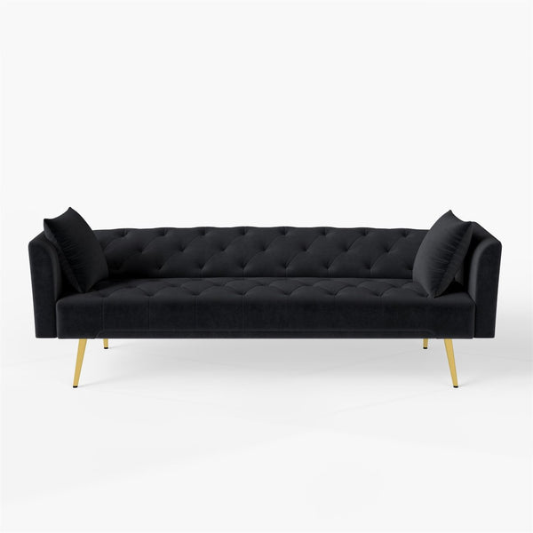 English Elm Modern Tufted Velvet Sleeper Sofa Retro Style Convertible Fold Flat for Compact Spaces Black W2353P399458