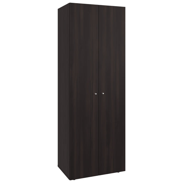 English Elm Home 2 Door Closet System Stained Walnut – Compact 66.9" H Freestanding Wardrobe with 4 Shelves, Durable Engineered Wood Storage B200P350347