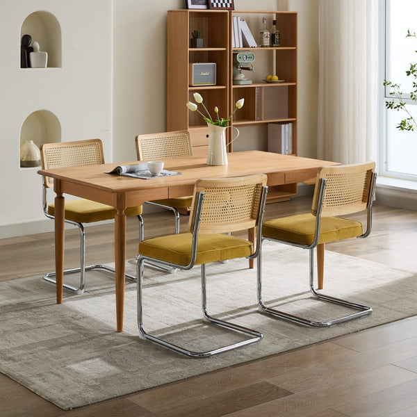 English Elm Mid Velvet Rattan Dining Chair Set of 2 — Breathable Handwoven Back, Plush Velvet, Reinforced Steel Frame Gold W1143P168323